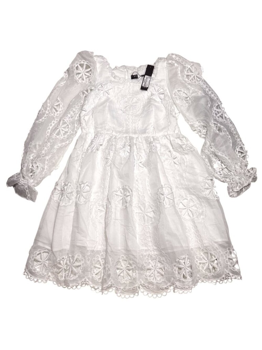 NWT Beulah White Lace Embroidered Long Sleeve Dress M MSRP $90